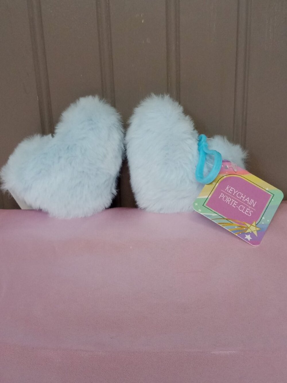 Blue Faux Fur Heart Keychains